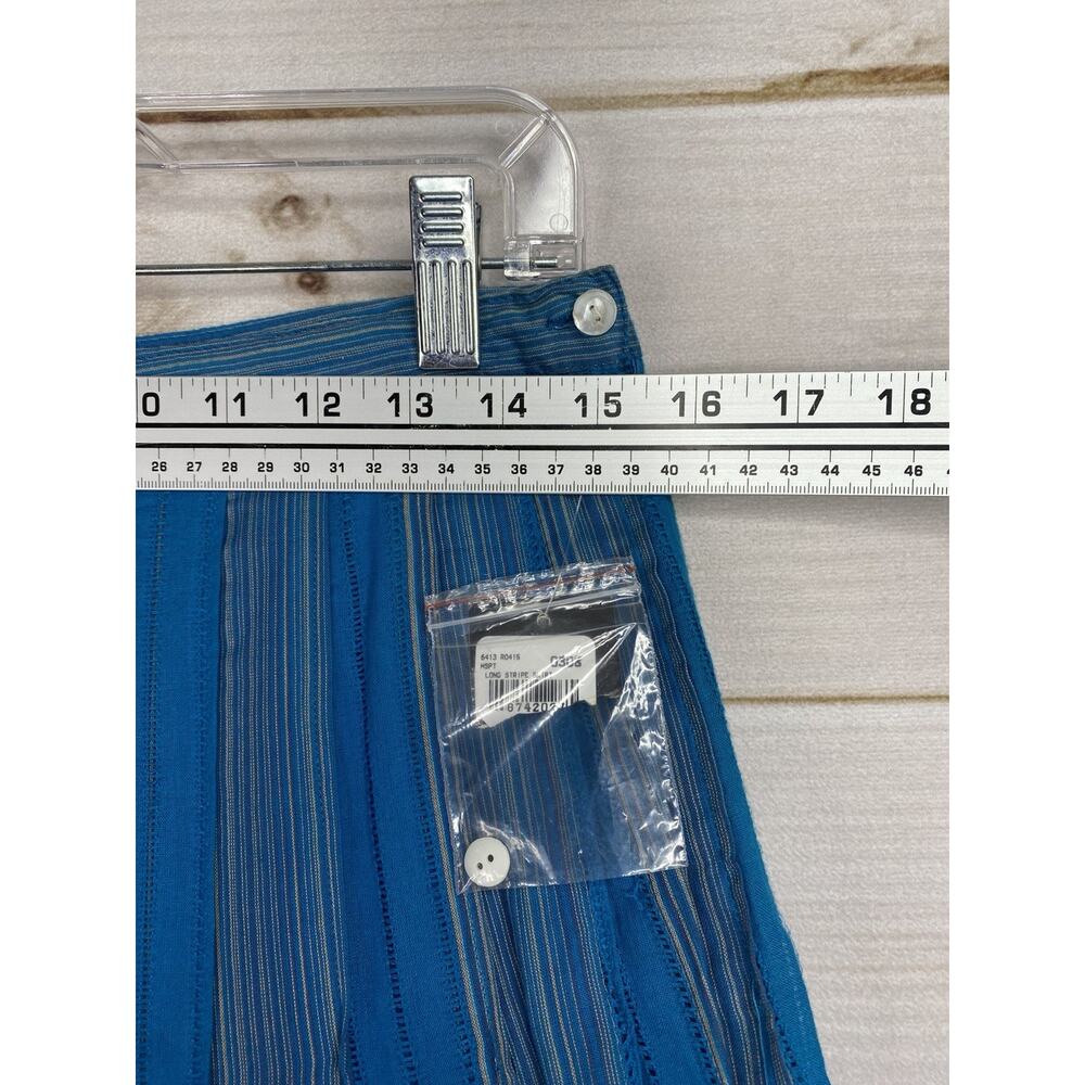 Rafaella Skirt 6 Blue Turquoise Pin Tucked Striped A Line Midi 100% Cotton NWT - Picture 3 of 10